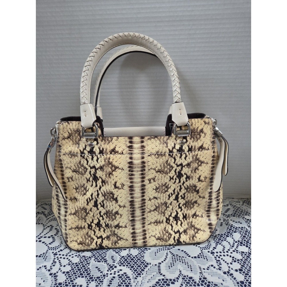 Michael Kors Blakely Hand Bag Snake Taupe Embossed Leather Satchel Expandable - Picture 2 of 13
